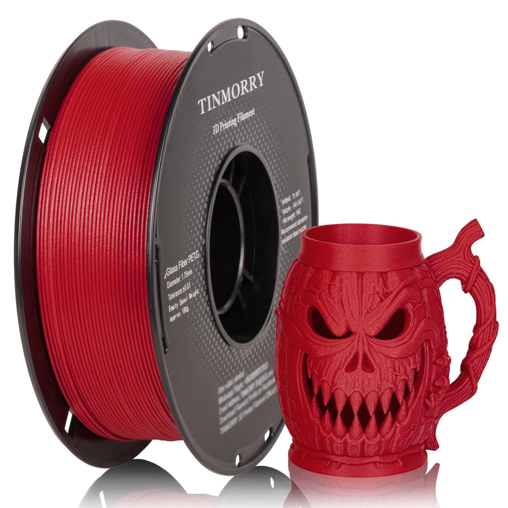 TINMORRY Glass Fiber PETG Filament 1.75mm, High Impact Resistance PETG GF 3D Printing Filament, Durability & Stiffness, Matte PETG Fits for Most FDM 3D Printers, 1 KG 1 Spool, Frosted Ruby Red