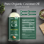 Keppi Organic MCT Oil - Flavorless C8, Non-GMO, Certified Organic, Gluten-Free, Palm Oil Free, Vegan, Kosher, Halal, 16 oz Coconut Oil