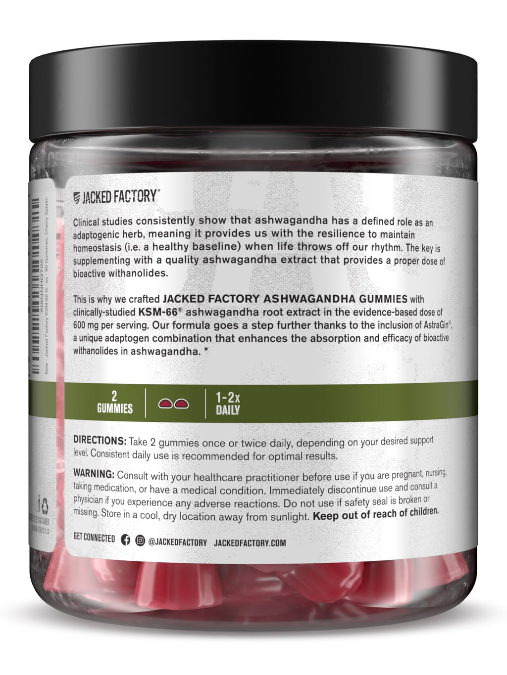 Jacked Factory Ashwagandha Gummies - KSM 66 Ashwagandha Gummies (600mg Per Serving) - Enhance Cognitive Function, Boost Mood, and Promote Hormonal Balance - 120 Gummies, Cherry Splash