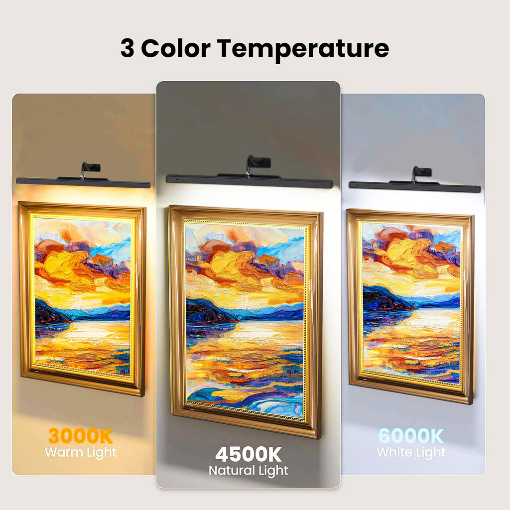 Craftersmark 24 Inch Picture Light - Black 6000mAh Battery Operated Wireless Wall Sconce with Remote & Timer for Paintings, Gallery, Mirror & Artwork
