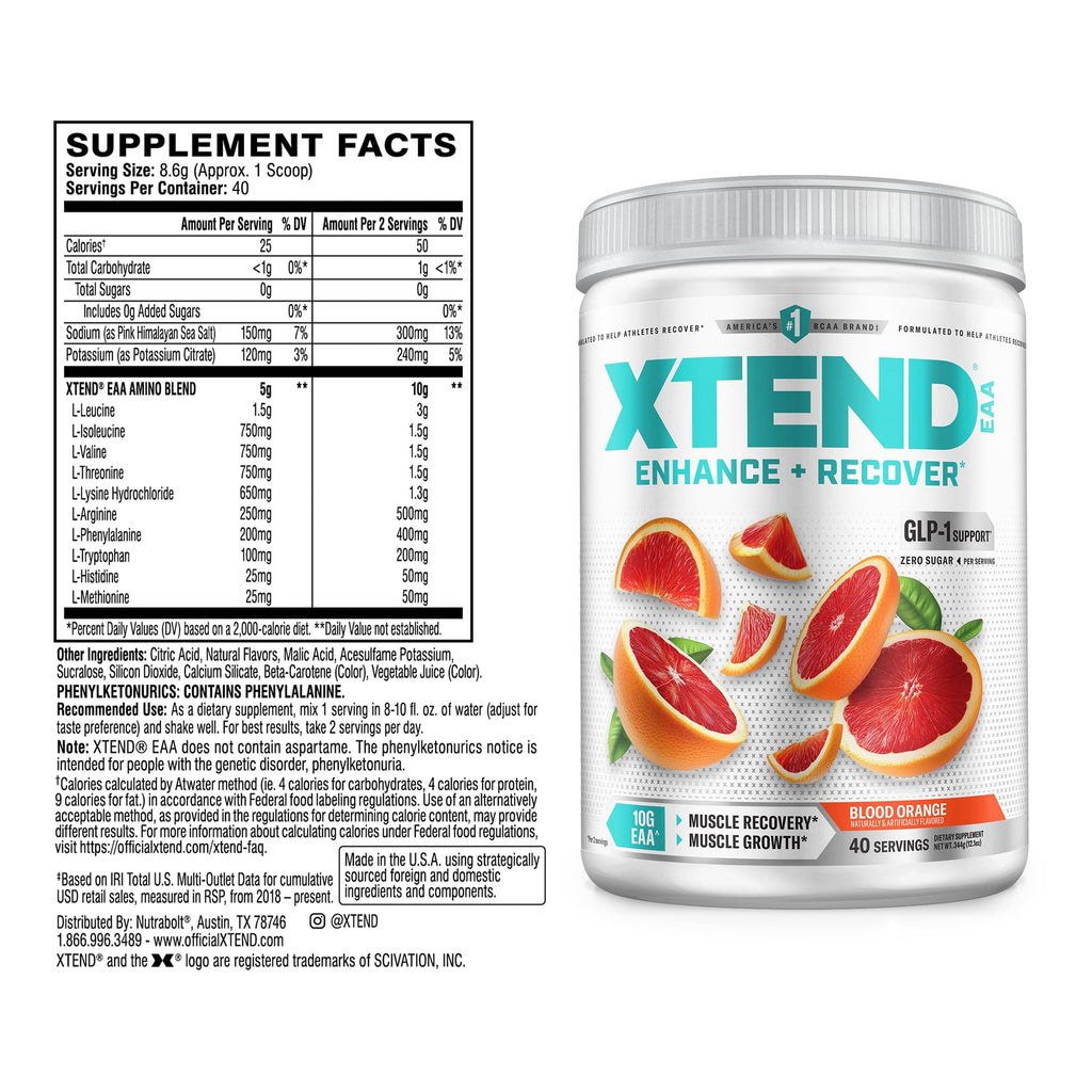 Xtend EAA + BCAA Powder for Muscle Recovery & Lean Muscle Growth, 9 Essential Amino Acids for Intra Workout or Post Workout Recovery, 10g EAAs Per 2 Servings, Blood Orange 40 Servings
