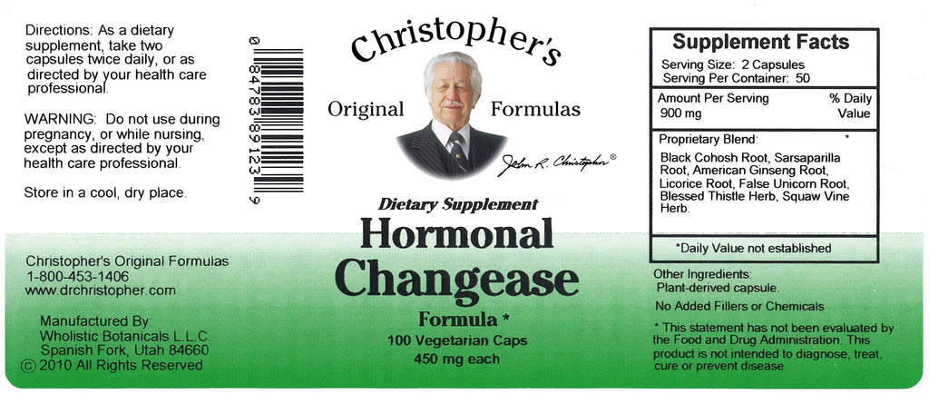 Christopher's Original Formulas Hormonal Changease Formula – 450 mg – 100 Vegetarian Capsules – Herbal Menopause Support