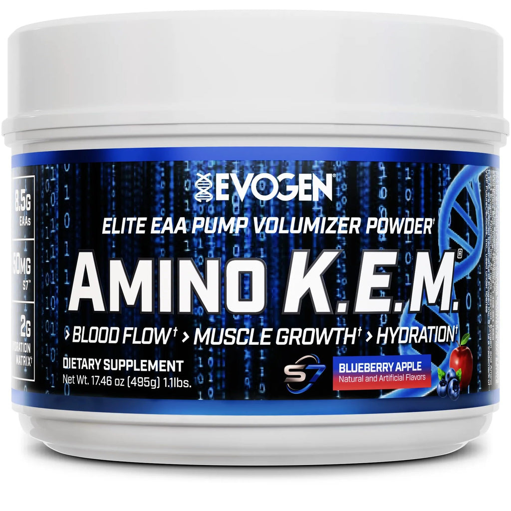 Evogen Amino K.E.M. - EAA & BCAA Powder Pump Volumizer | BCAAs Amino Acids Supplement for Blood Flow, Muscle Growth, & Hydration | Blueberry Apple | 30 Servings