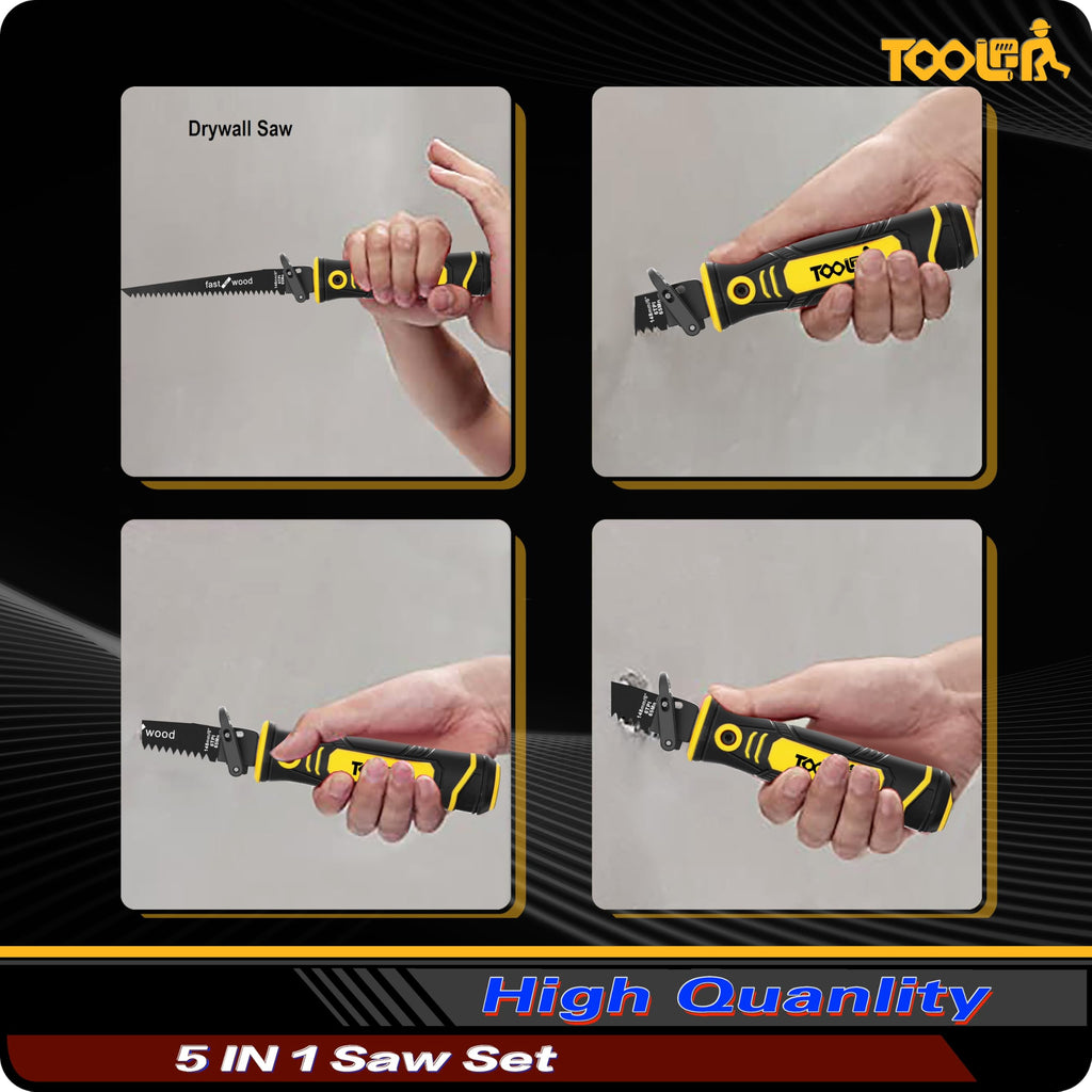 5-In-1 Multi Blades Hand Saw, 6 Inch(11T/16T) Double Edges Japanese Pull, DrywallSaw, HackSaw, Jab Saw, for Woodworking, Hard/Soft woods cutting, Metal, Blade Quick Change Mechanism.