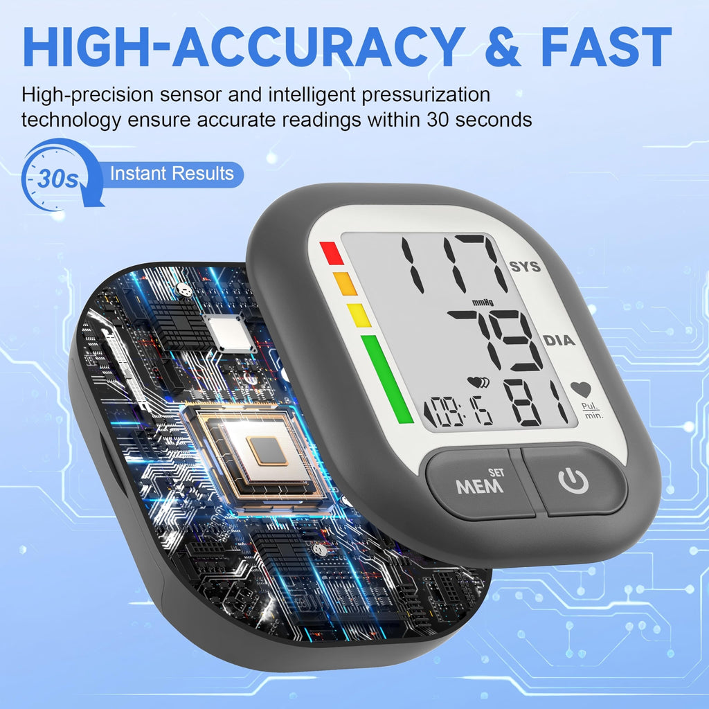 BENECEN Blood Pressure Monitor Adjustable Wrist Cuff for Home Use Automatic BP Machine Large Digital LCD Display 199 Memory Batteries Included with Carrying Case, Grey