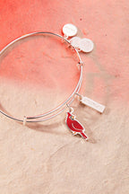ALEX AND ANI 'Strength' Cardinal Duo Charm Bangle Bracelet - Red Cardinal Charm, Inspirational 'Strength' Accent, Nickel-Free, Cardinal Jewelry for Women (Shiny Silver)