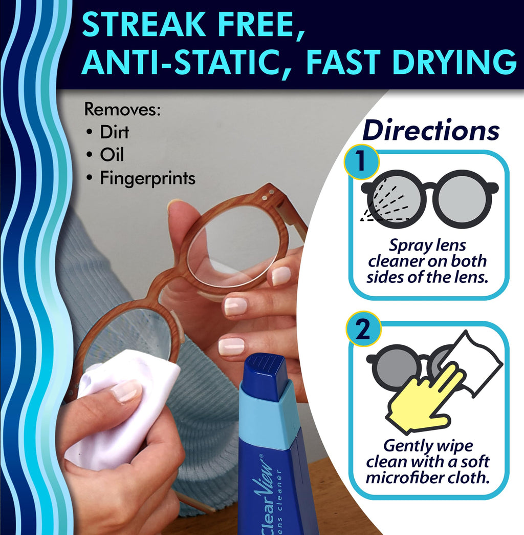 Portable Lens Cleaner Kit – Eyeglass Lens Cleaner Spray Kit with Refillable Spray + Microfiber Cloth, Compact Eye Glass Cleaners Spray, Safe for All Lenses, Travel Size Cleaning Set