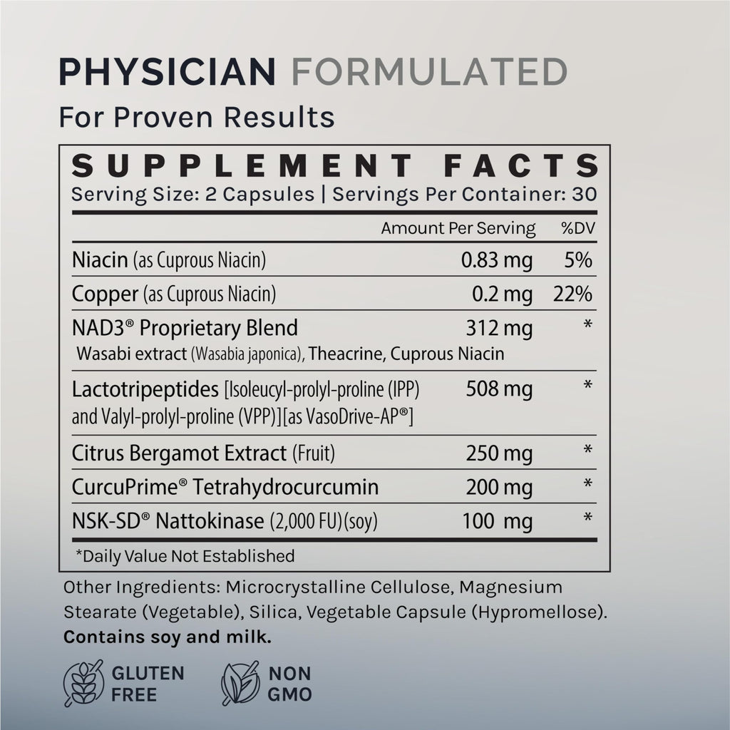 InfiniWell InfinWell Cardio Prime+ Heart Health Supplements - Antioxidants & Innovative Peptides for Cardiometabolic Health - NAD3 & Nattokinase for A Healthy Heart & Metabolic Balance (60 Capsules)