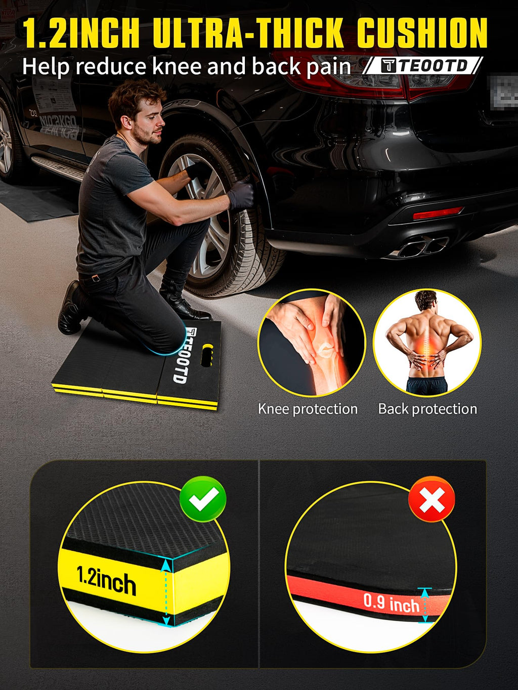 1.2" Extra Thick Foldable Mechanic Kneeling Pad with Handle & Storage Belt, 5 Fold Multi-Use Comfortable EVA Foam Cushion Mat for Workshop,Repairing,Gardening,Yardwork,Camping,Fitness,47.3x17.3x1.2"