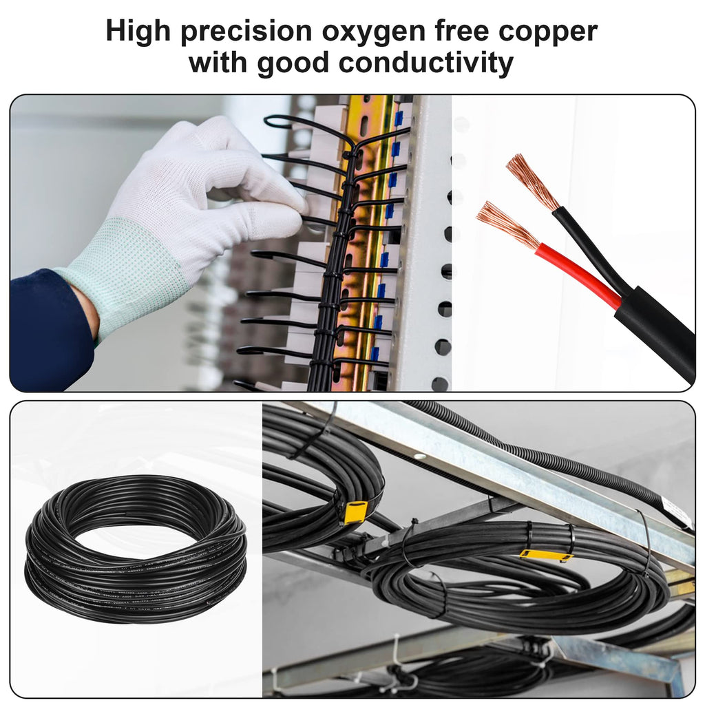 16 Gauge Electrical Wire 2 Conductor, 16 AWG Stranded PVC Oxygen-Free Copper Cable, 50FT 2 Core Flexible Extension Power Cord for Auto, LED Lamp Lighting Strips, Automotive