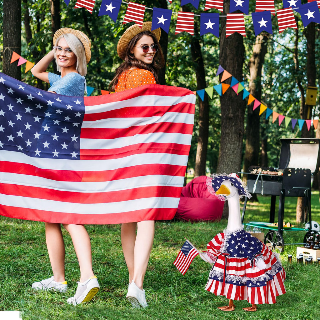 Suzile 250 Years 4th of July Porch Goose Outfit US Patriotic Independence Day Dresses Clothes for 17" High Goose Clothes Costume with Flag for Lawn Yard Outdoor Garden Patio Statue Memorial Day