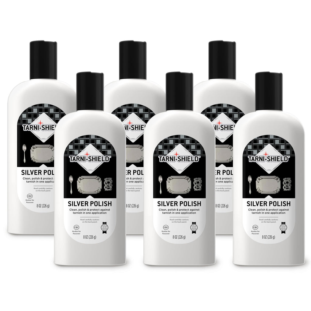 Tarni-Sheild Silver Polish - Clean, Polish, and Protect Against Tarnish - 8 Ounces – Safely Cleans Silver, Copper, Brass, and Other Metals in Just One Application - 6 Pack