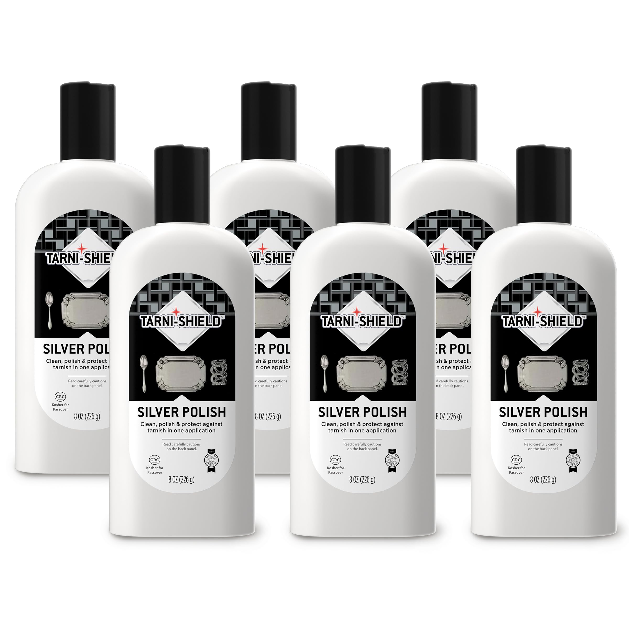 Tarni-Sheild Silver Polish - Clean, Polish, and Protect Against Tarnish - 8 Ounces – Safely Cleans Silver, Copper, Brass, and Other Metals in Just One Application - 6 Pack
