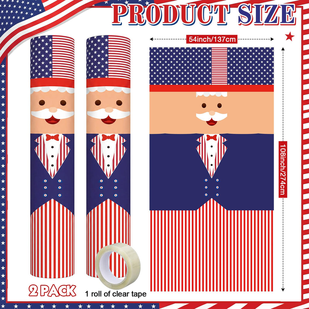 Chumia 2 Pcs 4th of July Decorations Patriotic Uncle Column Wraps 108 x 54" Independence Day Porch Pillar Covers Outdoor for Memorial Veterans Labor Day Stars and Stripes Post Yard Signs