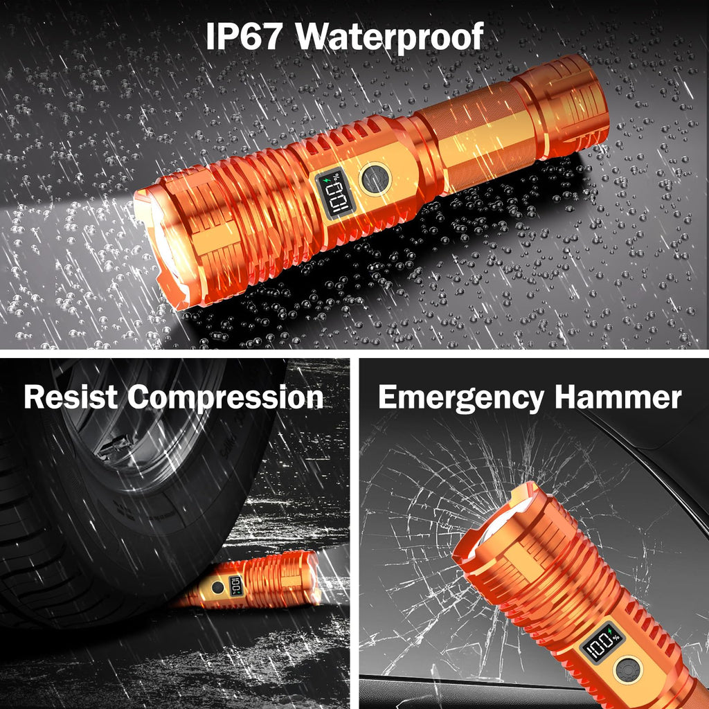 Flashlights High Lumens Rechargeable, 100,000LM LED Super Bright Flash Light, Zoomable Linternas with LCD Digital Display, 5 Mode, Waterproof, Powerful Tactical Flashlight for Emergencies Camping Gift