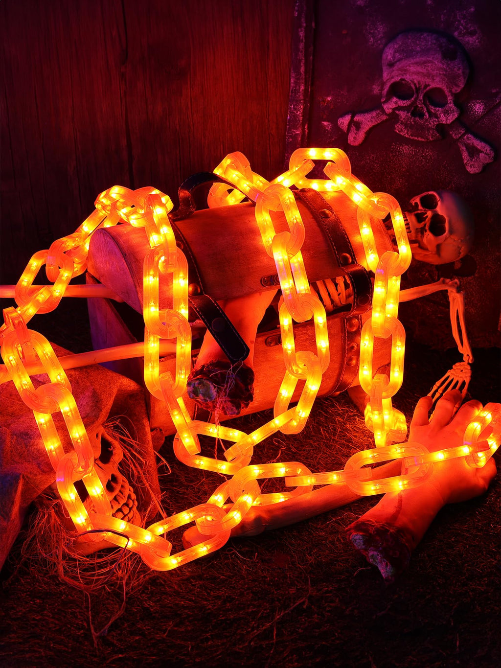 Solar Halloween Chain Lights, 10 FT 160 LED Orange Light-Up 8 Modes Memory
