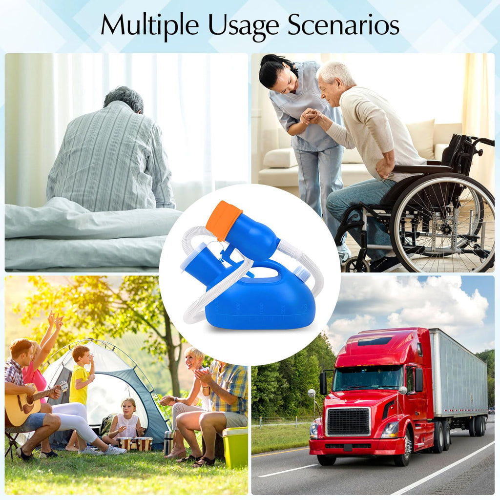 Portable Urinals for Men Spill Proof, OOCOME Upgrade Male Urinal Bottle Spill Proof for Seniors, Bedside Urinal with Soft Funnel & Long Hose, for Hospital Wheelchair Bedridden Car and Travel Use