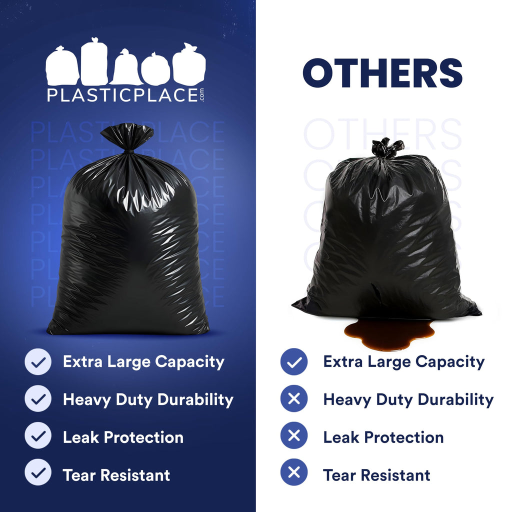 Plasticplace 95-96 Gallon Heavy Duty Trash Bags, Garbage Bags, Puncture-Resistant, Fits Rollaway Cans & Drums, Durable Large Plastic Bags (50 Count)