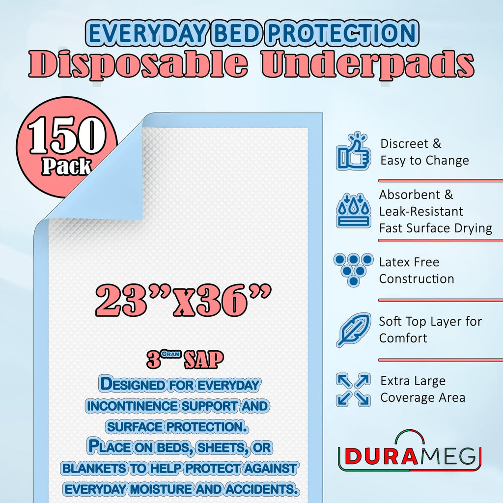 Chucks Pads Disposable [150 Pads] Underpads 23x36 - Absorbent Leak-Resistant Incontinence Bed Pads for Mattress & Furniture Protection | Waterproof Pee & Puppy Training Pads for Adults, Kids & Elderly