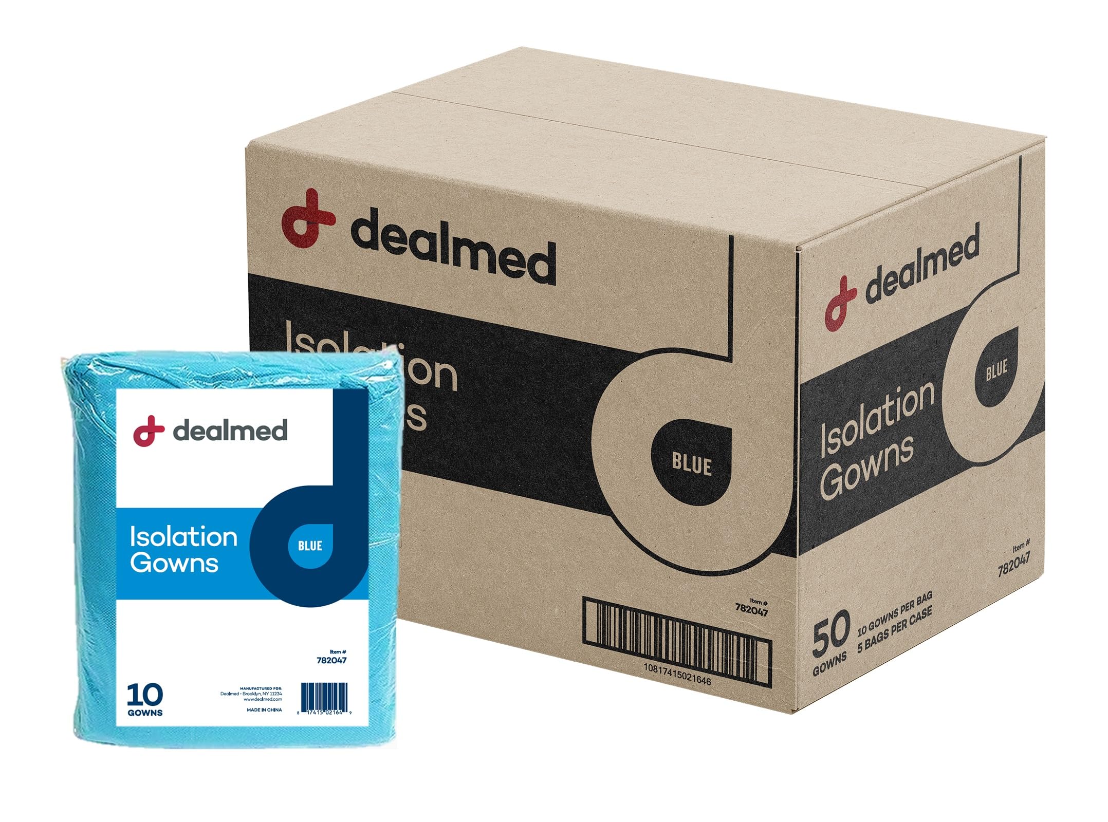 Dealmed Blue Isolation Gown – Disposable Medical Gowns, Latex-Free, Perfect for Hospitals, Medical Facilities, and Physicians’ Offices (Case of 50)
