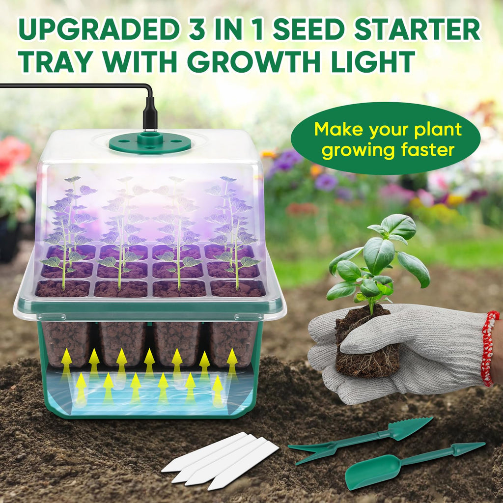 BlumWay Self-Watering Seed Starter Tray with Grow Light, 5 Pack 60 Cells