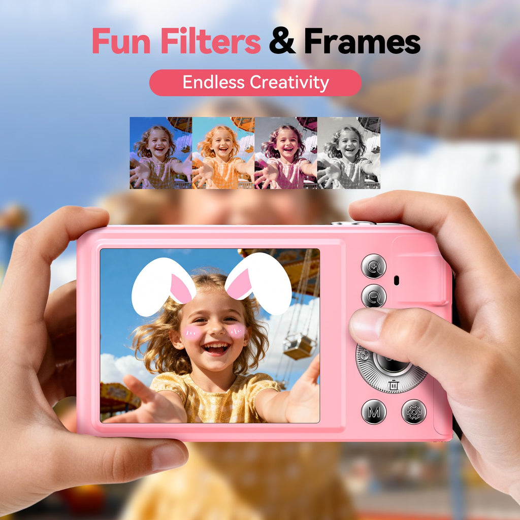 Digital Camera 4K for Kids: 48MP Pink Camera for Teens Photography - Christmas Birthday Gifts for Girls - 16X Zoom Shoot for Vlogging - Compact Camera for 6 7 8 9 10 Years Old- Toys for Toddler
