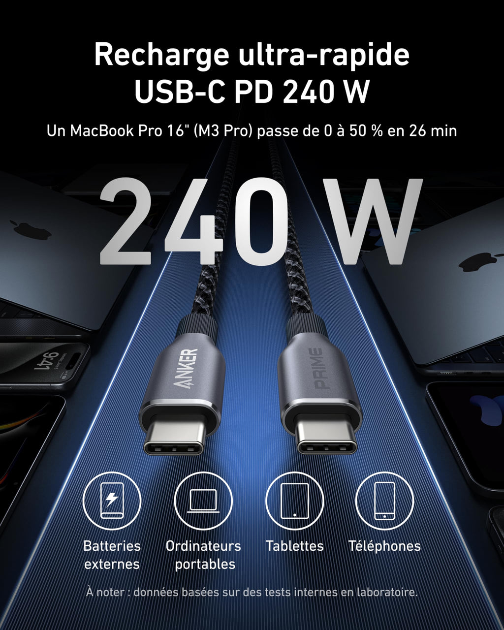 Anker Prime USB C to USB C Cable, 240W Fast Charging Durable Cable (6 ft)