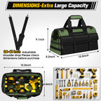 16-Inch Heavy Duty Tool Bag, 19-Pockets Tool Box Organizer, Portable Toolbag W/Soft Handle for Organized Storage, Mechanic Gifts for Men Dad Husband Fathers Day, Wide Mouth Electrician Toolbox, Green