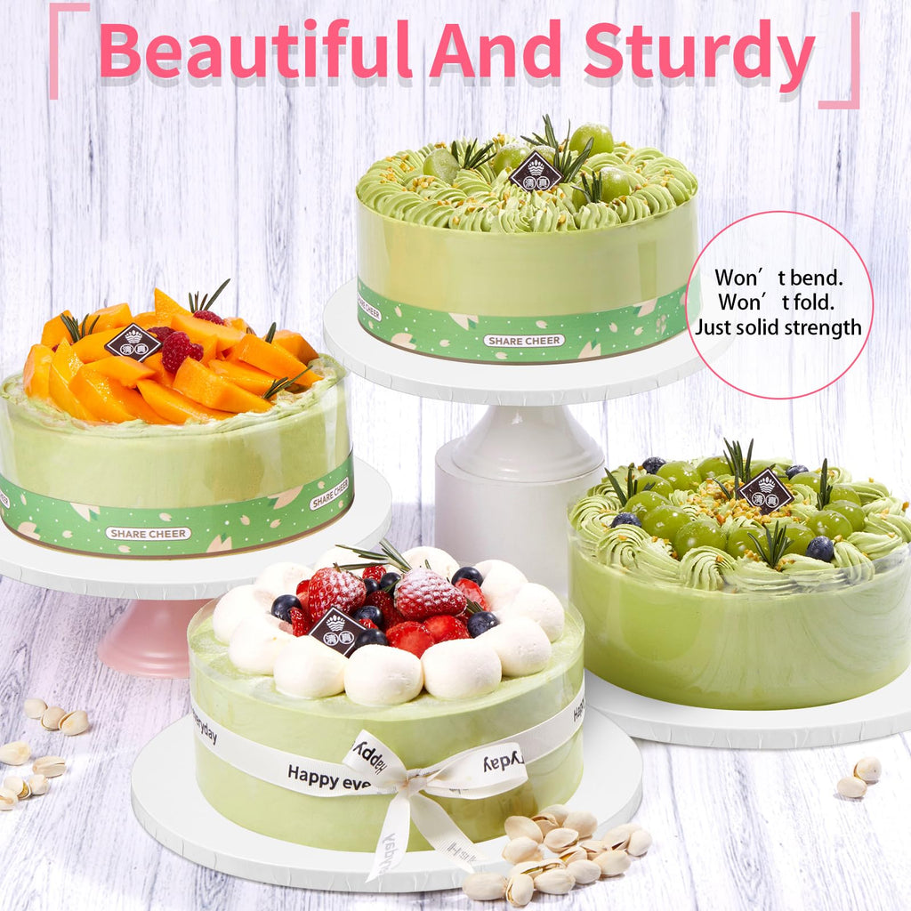 Cake Boards 14 Inch Round – 4 Pack 1/2 Inch Thick Cake Drums with Full Wrapped Edges, Corrugated Cake Base Board for Wedding, Party, Baking & Multi-Layer Cakes (White)