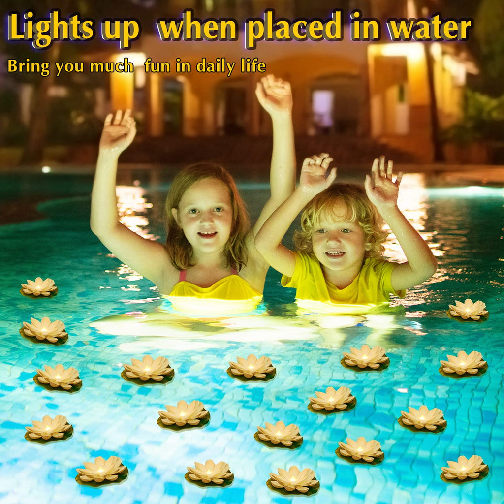 Liliful 36 Pcs Floating Lights Lotus Floating Lanterns Artificial Lily Pads with LED Lights Battery Operated for Pool Party Garden & Pond Summer Decoration (3.94 Inch,White)
