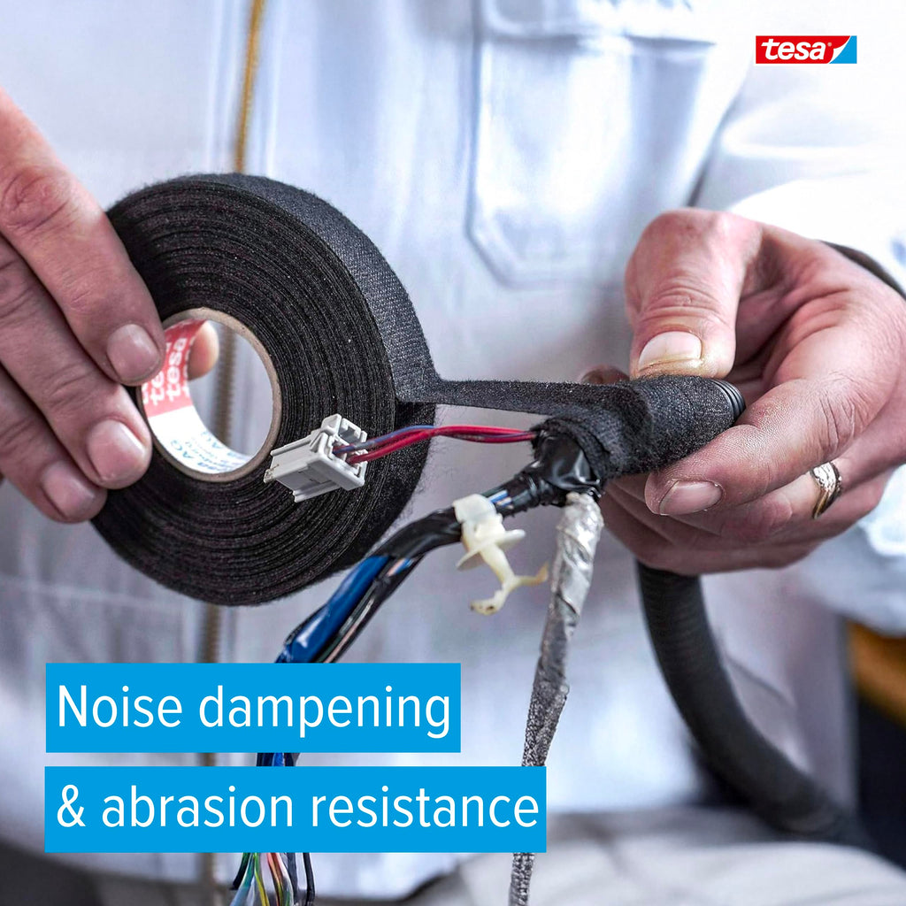 tesa 51608 Noise Damping PET Fleece Automotive Wire Harness Tape, Black, 19mm x 15m, 5 Rolls