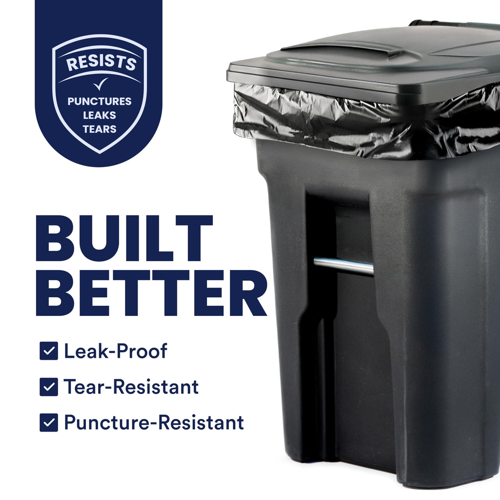 Plasticplace 64-65 Gallon Trash Can Liners for Toter │ 1.2 Mil │ Black Heavy Duty Garbage Bags │ Rolls │ 50” x 60” (100 Count)
