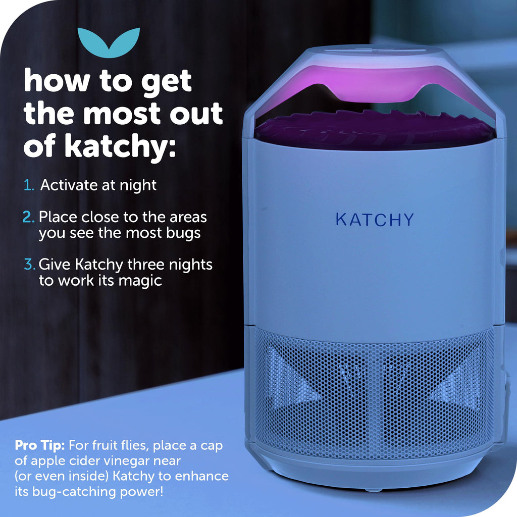 KATCHY Indoor Insect and Flying Bugs Trap Fruit Fly Gnat Mosquito Killer with UV Light Fan Sticky Glue Boards No Zapper White