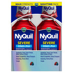 Vicks NyQuil SEVERE Cold & Flu Liquid Twin Pack, Nighttime Relief Medicine for Headache, Fever, Sore Throat, Minor Aches & Pains, Nasal Congestion, Sneezing, Runny Nose, Cough, Berry Flavor, 2x12 OZ