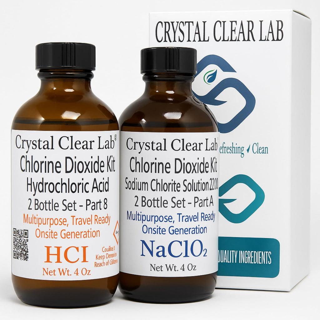 Crystal Clear Lab Chlorine Dioxide -Pure CDS Set Single-Drop Bottles HCL Extra Large 8 fl oz Liquid Kit