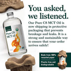 Natural Force Organic Pure C8 MCT Oil – Liquid MCT Oil in Glass Bottle Container – Concentrated Caprylic Acid – Keto, Paleo, Kosher, Vegan & Non-GMO – Lab Tested for Quality and Purity, 32 Ounce