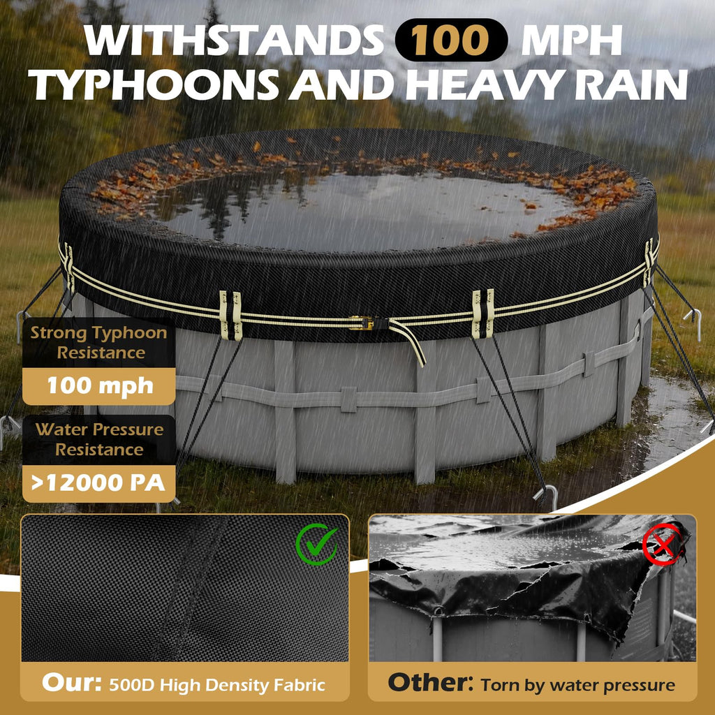 ZhenXingCheng 10 FT Round Pool Covers for Above Ground Pools, 500D Pool Solar Cover with Fast Tightening Ratchet, Stock Pool Tank Cover Ideal for Waterproof Dustproof Windproof