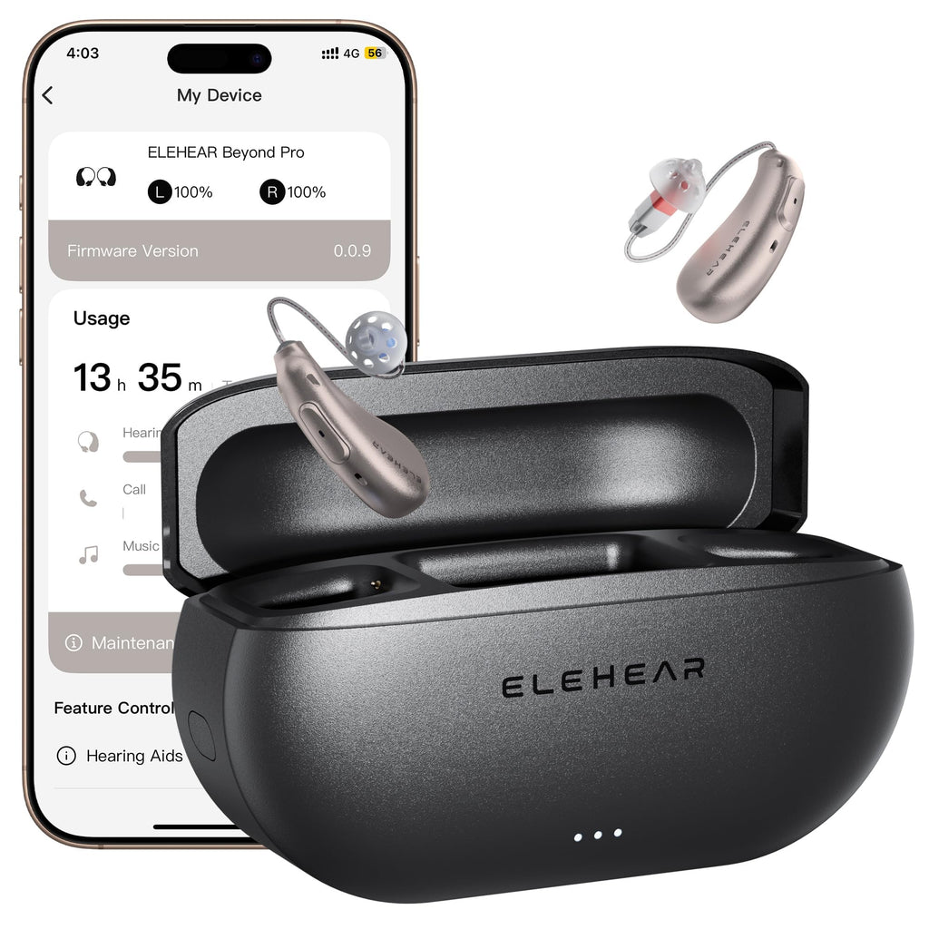 ELEHEAR-Beyond Pro Hearing Aids, Bluetooth Rechargeable OTC Hearing Aids for Seniors and Adults, Premium Sound Algorithm with VocClear 2.0, 30% Clearer Speech, Music Mode & Enhanced App, Champagne Gold