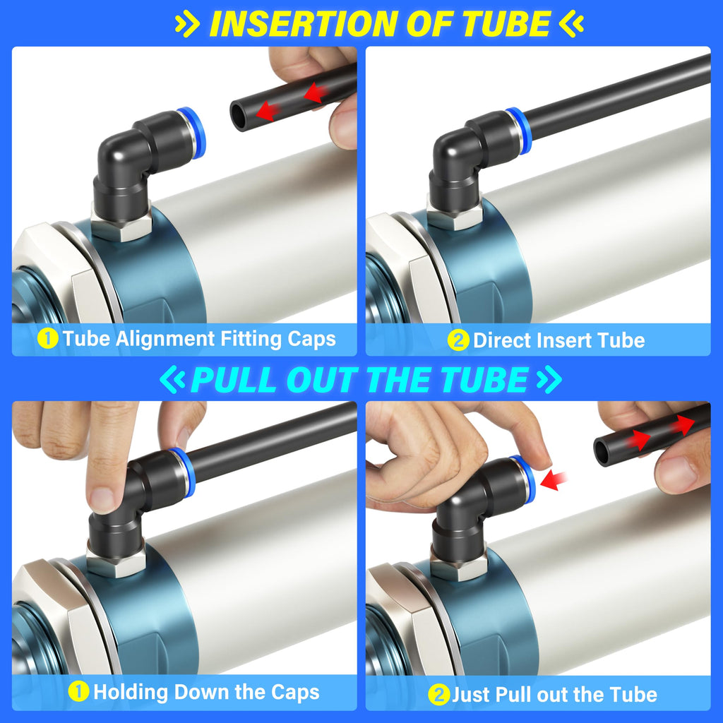 TAILONZ PNEUMATIC Black 4MM or 5/32 Inch OD 10 Meter 32.8ft PU Polyurethane Air Tubing Kit Pipe Hose Air Line Tubing Air Hose Fittings Push to Connect Fittings(29PCS)