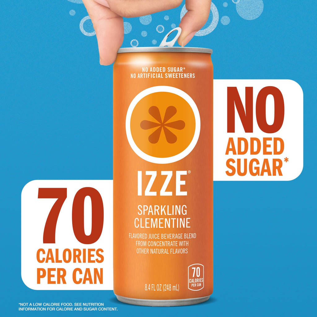 IZZE Sparkling Juice Beverage Blend, Sunset Variety Pack, Clementine, Peach, Cherry Lime, Pomegranate, No Sugar Added, 8.4 Fl Oz (Pack of 24)