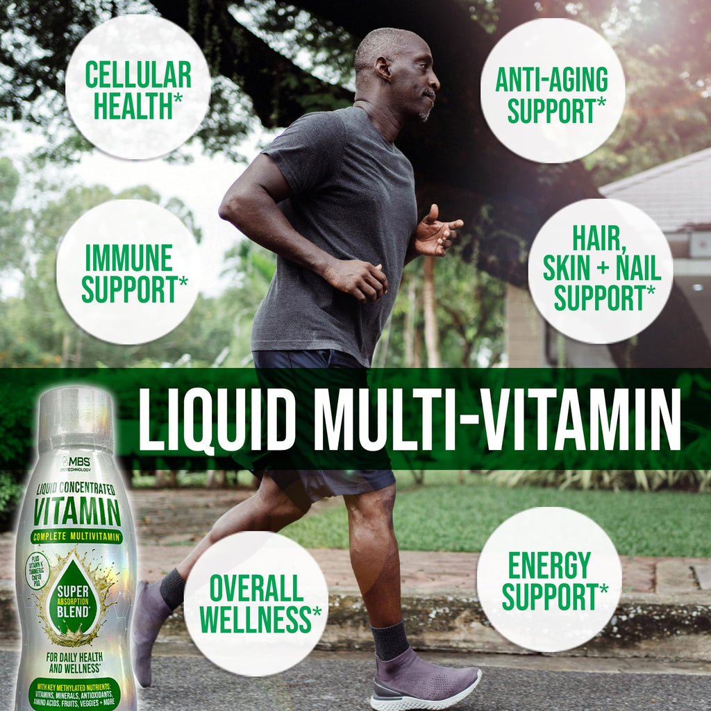MBS Biotechnology Liquid Multivitamin for Adults – Complete High-Absorption Daily Vitamin with Superfoods, CoQ10, B-Complex, Turmeric & PQQ – Immune & Energy Support – Berry Flavor, 17 oz