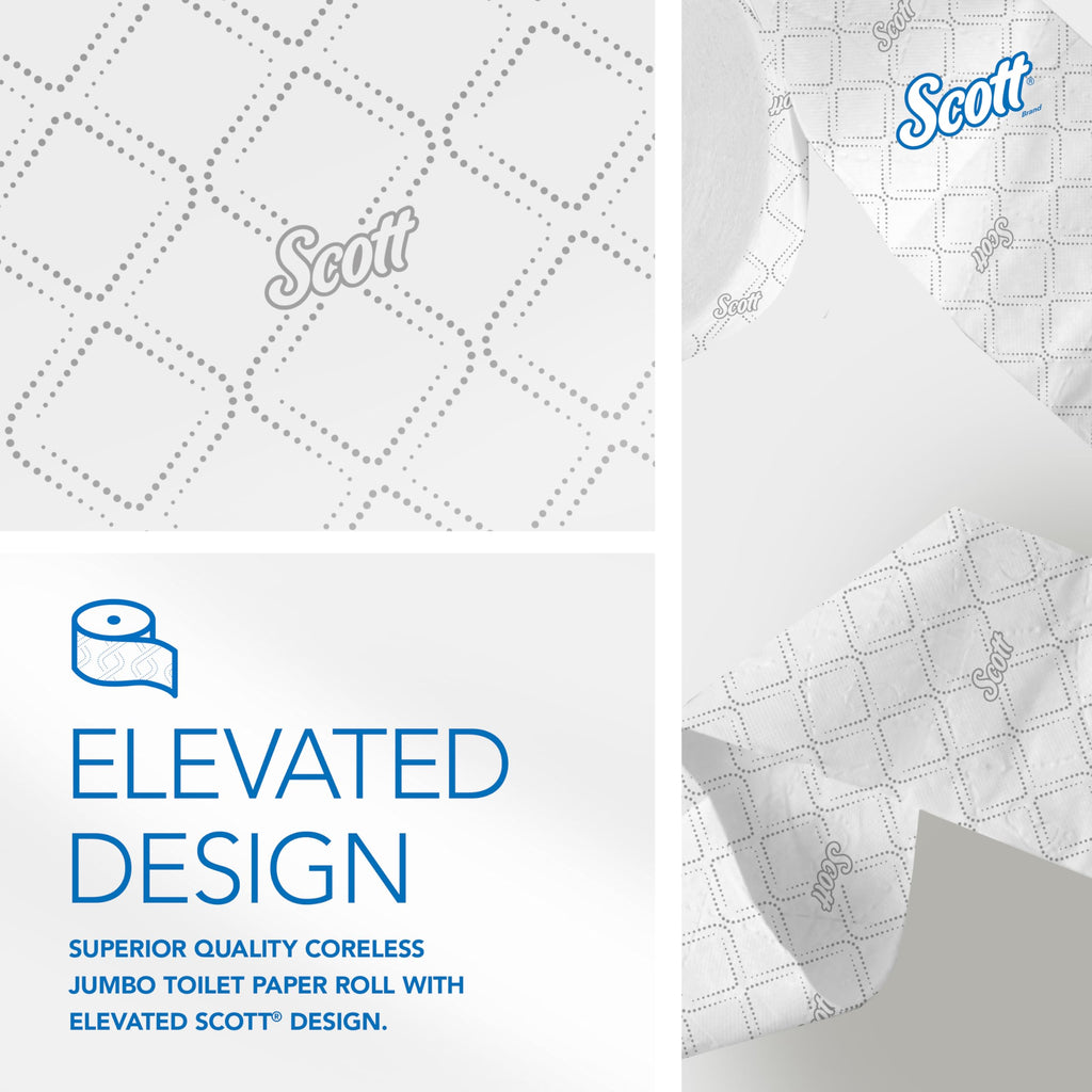 Scott Professional Coreless High-Capacity Jumbo Roll Toilet Paper, Bulk (07006), 2-Ply, Elevated Design, Septic Safe, White (12 Rolls at 1,150' Each, 13,800'/Case)