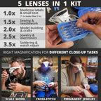 Vision Aid Expert Edition Magnifying Glasses with USB Rechargeable LED Light and Storage Case Hands Free Head Magnifier for Hobby Painting Close Work