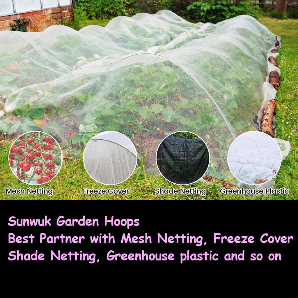 Garden Hoops 20pcs, Sunwuk Greenhouse Hoops for 1-3.5ft Wide Raised Bed, 5 Sets of 5.6ft Long Super Bendable Fiberglass Rods, Raised Planter Box Kit and Mini Greenhouse for Row Cover (S Size)