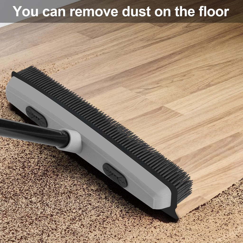 Pet Hair Removal Rubber Broom with Squeegee, Carpet Rake for Pet Hair with 59" Telescoping Long Handle, Fur Remover Rake for Carpet, Hardwood Floor, Tile
