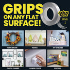 ALIEN TAPE Double Sided Tape Heavy Duty, Nano Tape, Double Sided Mounting Tape, Heavy Duty Double Sided Tape for Walls, Wall Tape, Clear Adhesive Tape for Poster Photo Wall Décor As Seen on TV 30 Feet