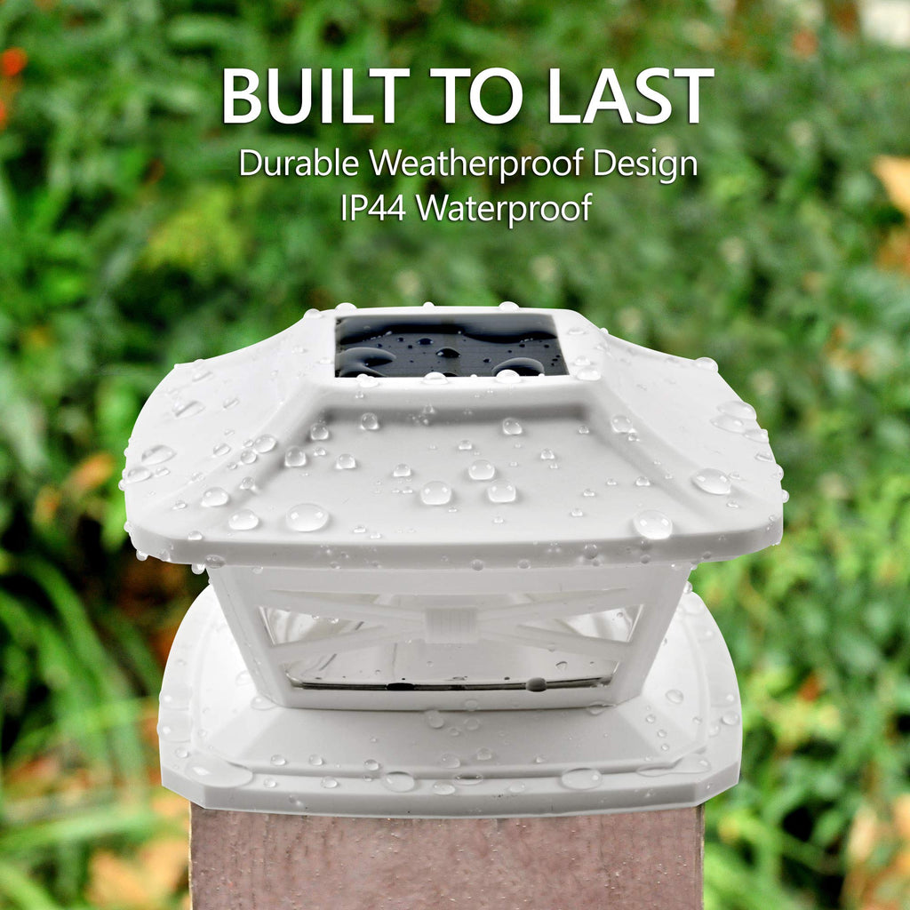 Davinci Lighting Flexfit Solar Outdoor Post Cap Lights - Includes Bases for 4x4 5x5 6x6 Wooden Posts - Bright LED Light - Pearl White (8 Pack)