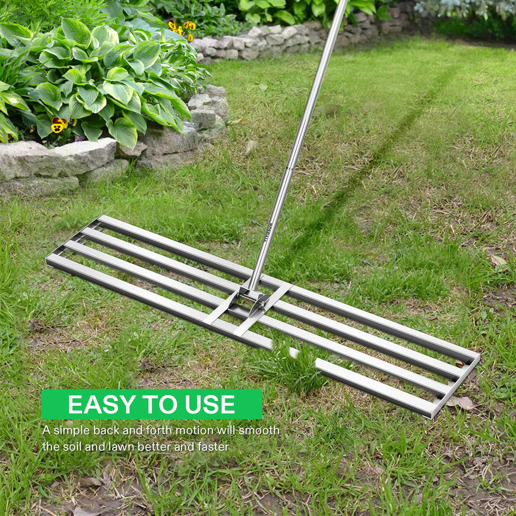 VIVOSUN 48" Lawn Leveling Rake, 48" x 10" x 78" Heavy-Duty Stainless Steel Lawn Leveler with 7FT Adjuatble Long Handle for High Effect, Metal Levelawn for Smooth Soil, Rustproof Rakes for Garden Yard