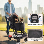 Bicystar Pet Stroller for Small Medium Dogs Cats Up to 45 lbs, Travel Lite Collapsible, All Terrain 4 Wheels for Jogging, Running, Black