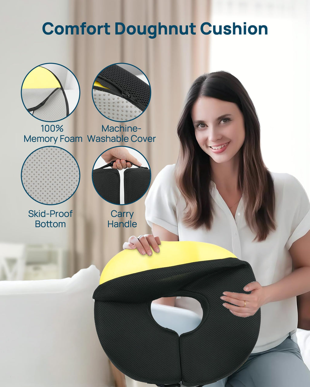 Feagar Donut Pillow for Tailbone Pain Relief - Hemorrhoid Pillow with Memory Foam for Coccyx, Sciatica, Pressure Sores, Office Chair Cushion for Pregnancy, Postpartum & Surgery Recovery(Black)